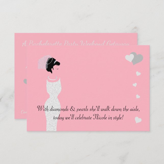 Convite Festa de Chá de Noiva Pink Bridal Bachelorette (Frente/Verso)