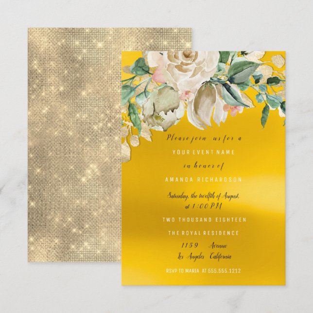 Convite Festa de Chá de Noiva Rosa Pintada Flor Aquarela (Frente/Verso)