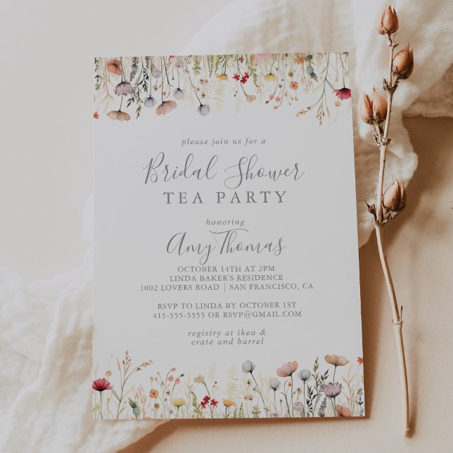 Convite Festa de Chá de Noivado Boho Feliz com Flores Silv (Criador carregado)
