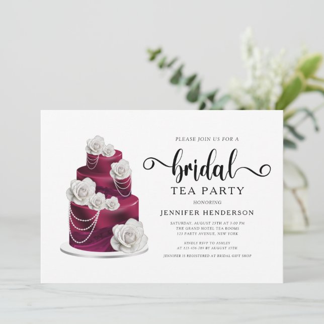 Convite Festa de Chá de Noivado com Bolo de Casamento Borg (Em pé/Frente)