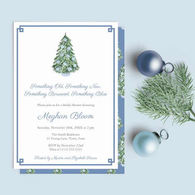 Convite Festa de Chá de panela Blue Winter (Something Old, New, Borrowed, Blue Christmas Holidays Wedding Shower Party invitation)