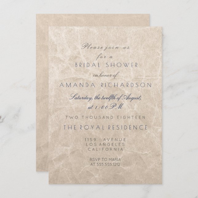 Convite Festa de Chá de panela da Ivory Crumpled Card Kraf (Frente/Verso)