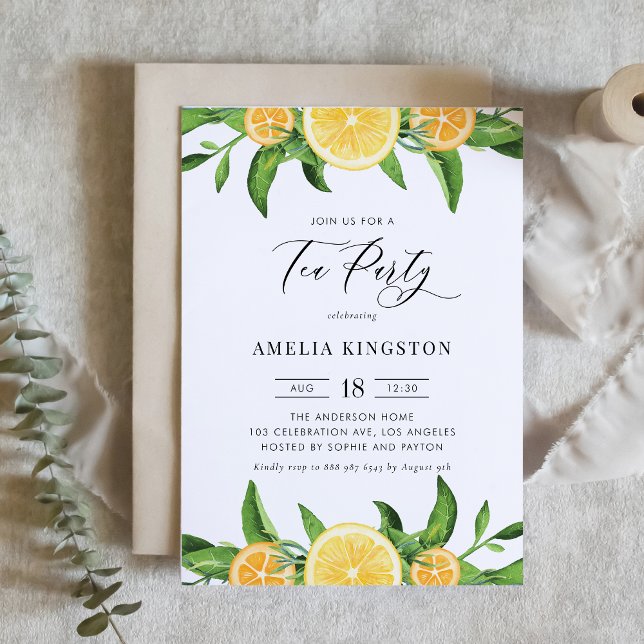 Convite Festa de Chá de Verão e Limões de Aquarelas (Criador carregado)