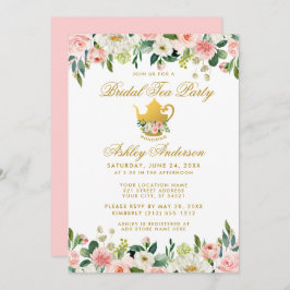 Convite Festa de chá Dourada, cor-de-rosa, cor-de-rosa, co