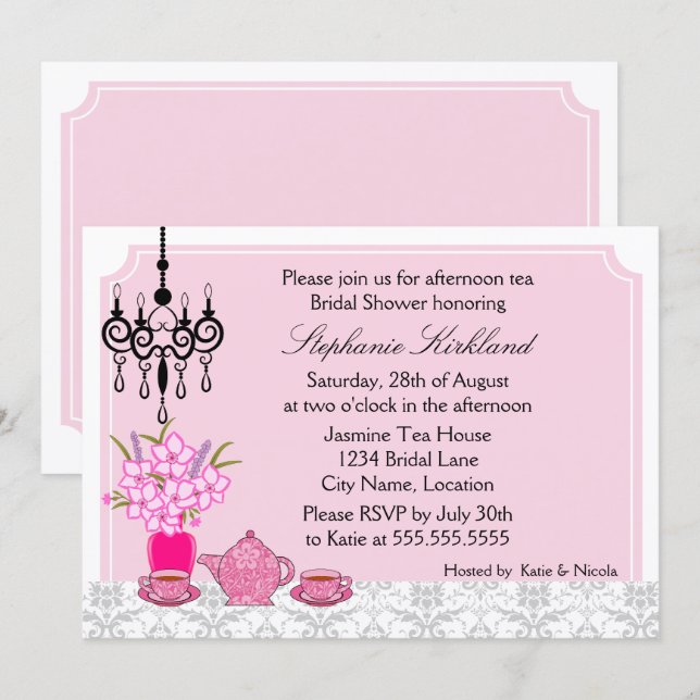 Convite Festa de Chá Elegante (Frente/Verso)