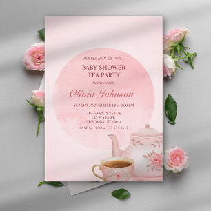 Convite Festa de Chá Elegante Rosa Bege para Chá de Bebê