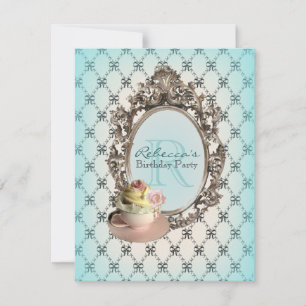 Convite festa de chá em inglês do cupcake floral victori
