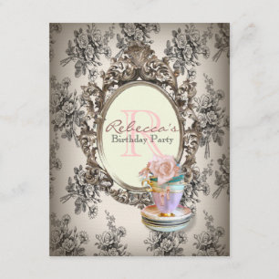 Convite festa de chá em inglês do cupcake floral victori