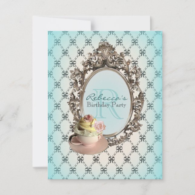 Convite festa de chá em inglês do cupcake floral victorian (Frente)