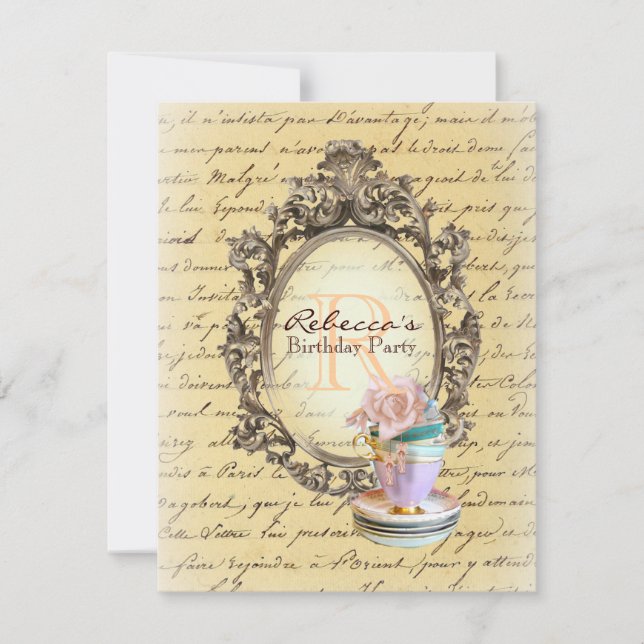 Convite festa de chá em inglês do cupcake floral victorian (Frente)