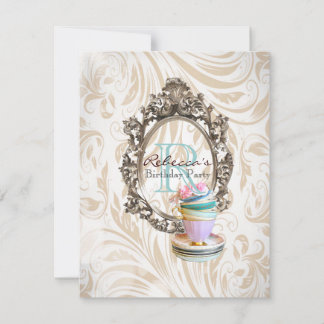 Convite festa de chá em inglês do cupcake floral victorian