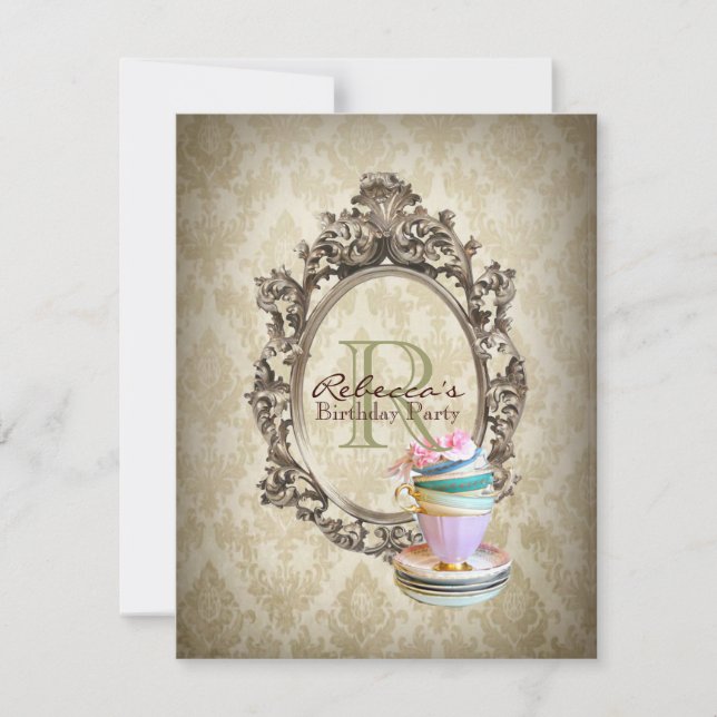 Convite festa de chá inglês do cupcake floral victoriano (Frente)