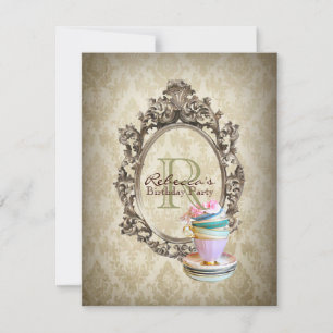 Convite festa de chá inglês do cupcake floral victoriano