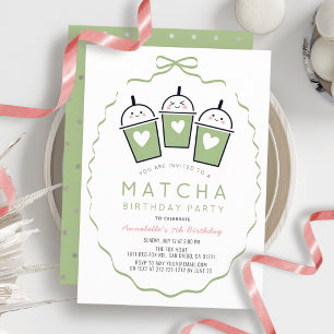 Convite Festa de Chá Matcha Kawaii Arco Moldura Menina Ani