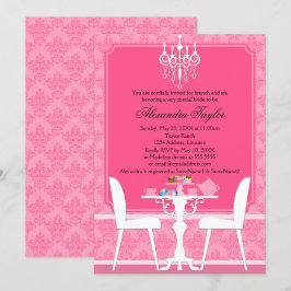 Convite Festa de Chá Nupcial com Damasko Rosa e Lustre