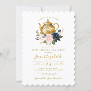 Convite Festa de chá rosa-marinho Um bebê está criando Chá