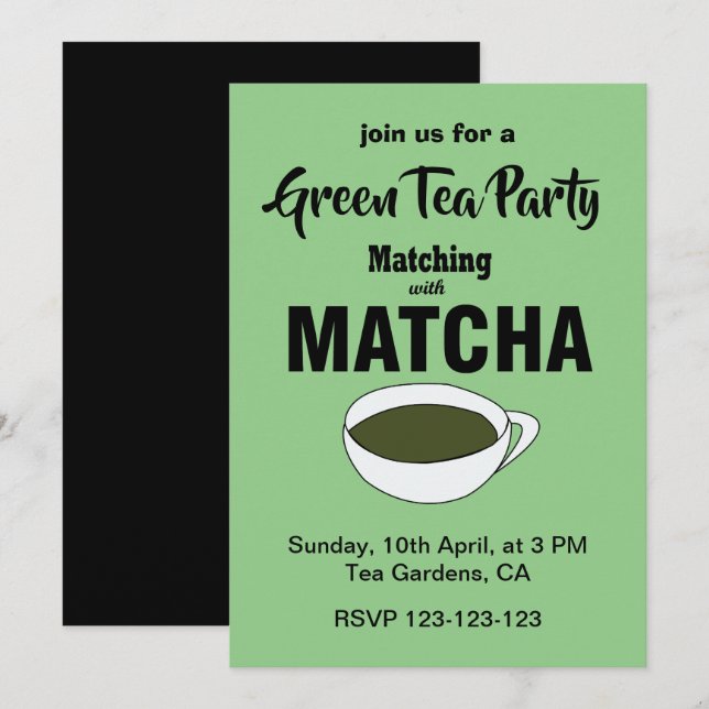 Convite Festa de Chá Verde Matcha (Frente/Verso)