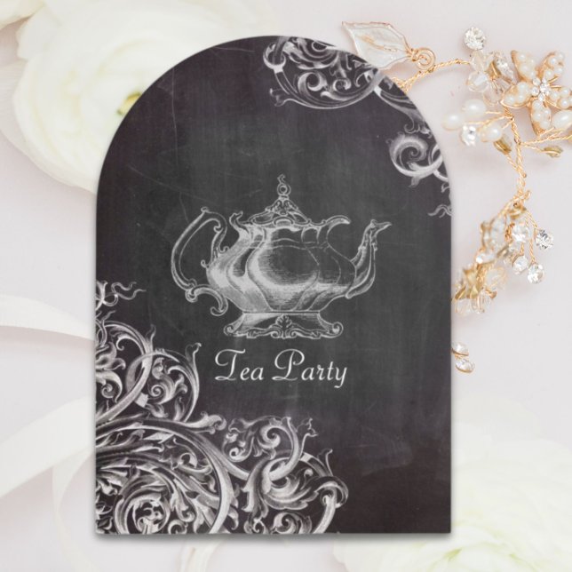 Convite festa de chalboard chalkboard em bule francês (french country teapot chalkboard tea party invitation)