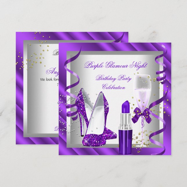 Convite Festa de Champanhe Purple Glamour Night 2 (Frente/Verso)