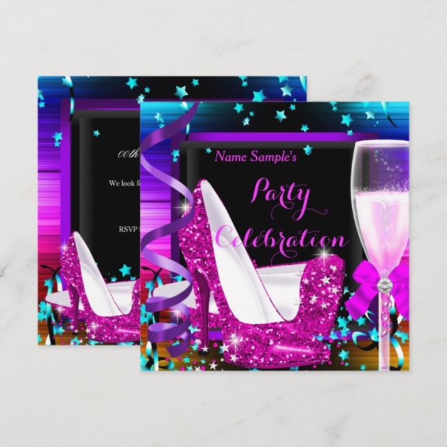 Convite Festa de Champanhe qualquer Celebração de Ocasião (Frente/Verso)