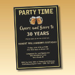 Convite Festa de Cheers & Beers 30 anos (Qualquer Ano) Ani<br><div class="desc">Este convite de aniversário de 30 anos com luzes douradas em fundo preto e dourado, com tema de festa de Cheers e Beers, pode ser totalmente personalizado (inclusive o ano). Tem um toque de humor e mais do que um toque de classe... e está pronto para preparar o palco para...</div>
