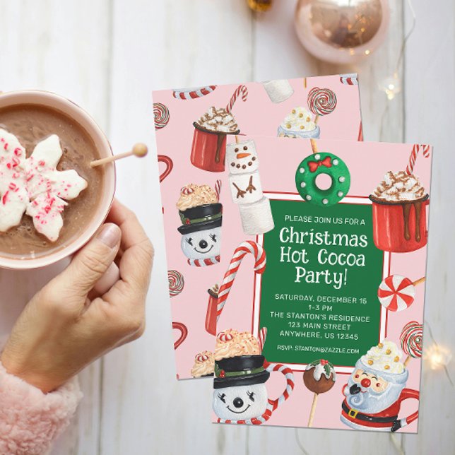 Convite Festa de Chocolate Quente de Cacau de Natal Aqueci (This hot chocolate cocoa party invitation is sure to be a hit this Christmas!)