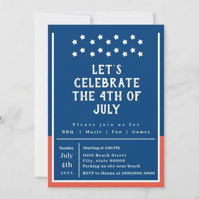 Convite Festa de CHURRASCO de 4 de julho de Verão (Frente)