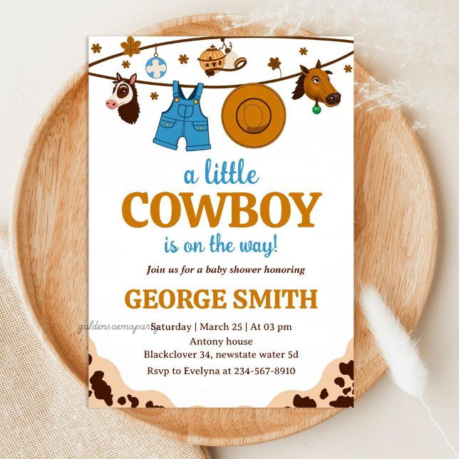 Convite Festa de Churrasco de Bebê em Homenagem ao Pequeno (Little Cowboy Baby Shower Honoring Party Invitation
)