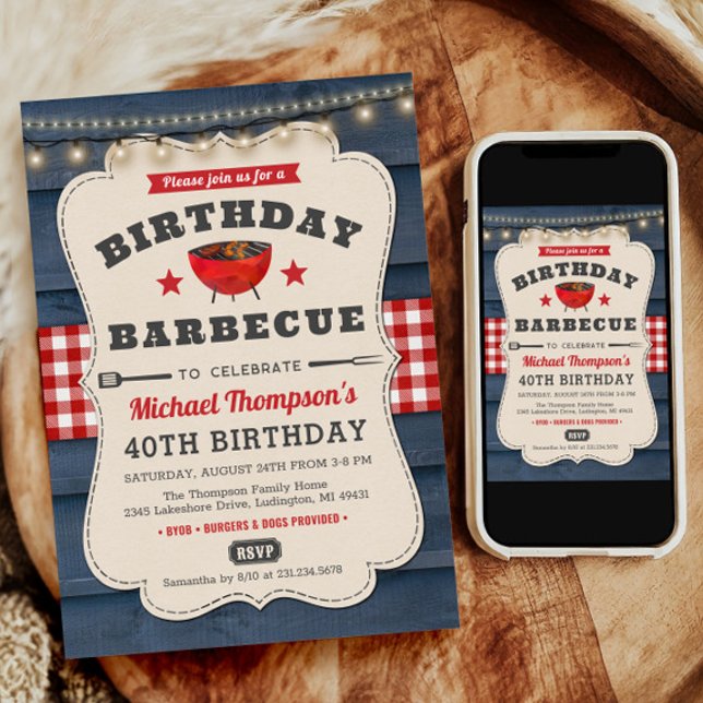 Convite Festa de Churrasco de CHURRASCO aniversário de 40  (BBQ Birthday Invite, BBQ Birthday Invitation, Barbecue Birthday Invitation, Summer Party Invitation)