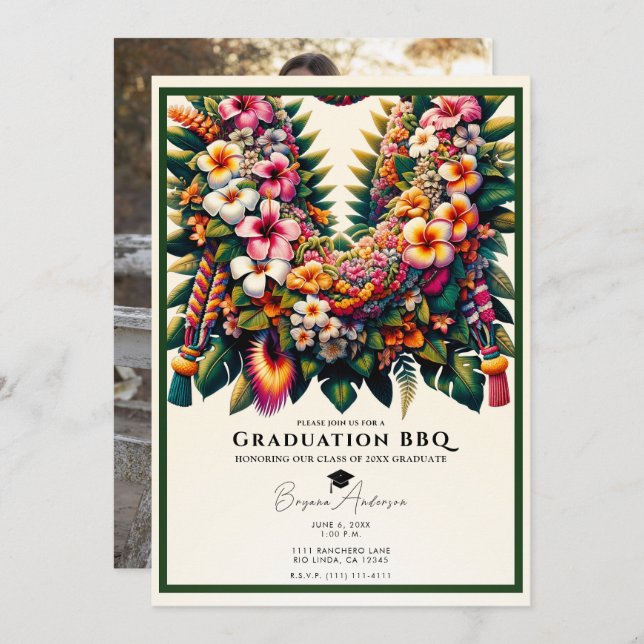 Convite Festa de CHURRASCO de Graduação da Lei Floral Trop (Frente/Verso)