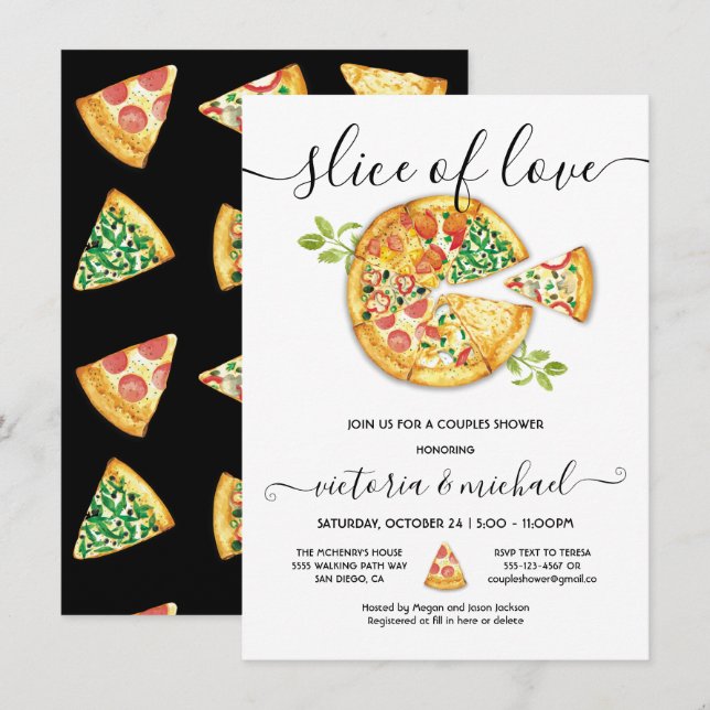 Convite Festa de Churrasco de Pizza Slice of Love (Frente/Verso)