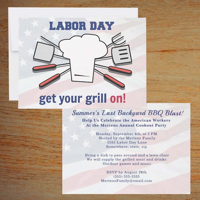 Convite Festa de CHURRASCO do Dia do Trabalho - Grill de V (Labor Day BBQ Family Summer Grill Blast Invitation)