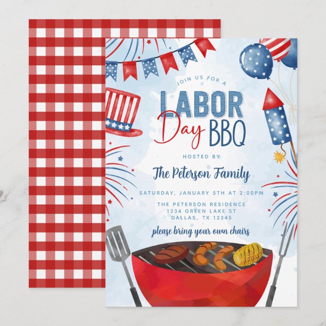 Convite Festa de Churrasco do Dia do Trabalho Patriótico (Frente/Verso)