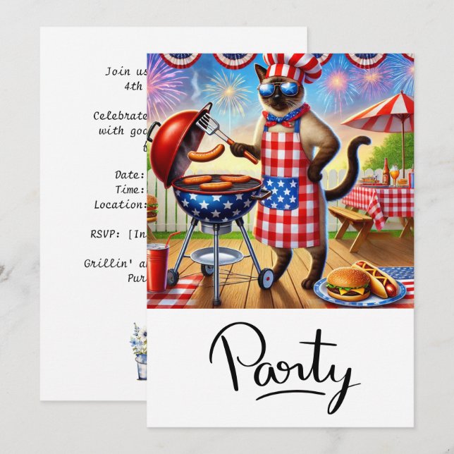 Convite Festa de Churrasco do Gato 4 de Julho Dia da Indep (Frente/Verso)