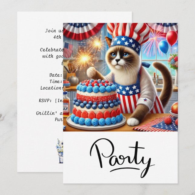 Convite Festa de Churrasco do Gato 4 de Julho Dia da Indep (Frente/Verso)