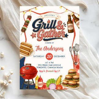 Convite Festa de Churrasco Gingham Denim Grill & Gather