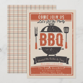 Convite Festa de Churrasco Laranja Naval Creme