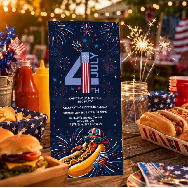 Convite festa de churrasco no dia da independência fogos d (independence day BBQ party fireworks 4th of July invite)