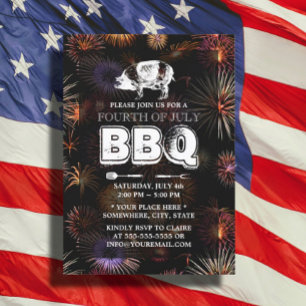 Convite Festa de CHURRASCO Roast de 4 de julho do Firework