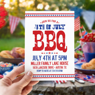 Convite Festa de Churrasco Rustic Retro 4 de Julho BBQ Coo