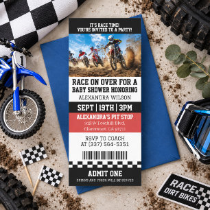 Convite Festa de Chuveiro de Bebê de Moto Off-Road Bilhete