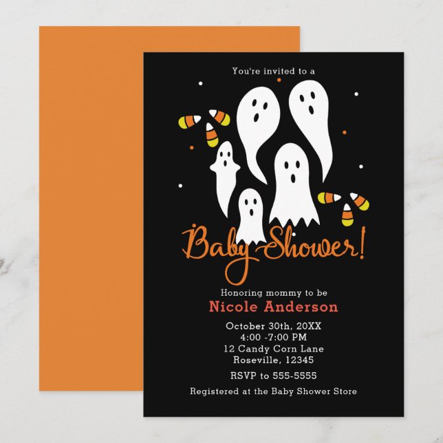 Convite Festa de Chuveiro de Bebê do Dia das Bruxas Fantas (Frente/Verso)