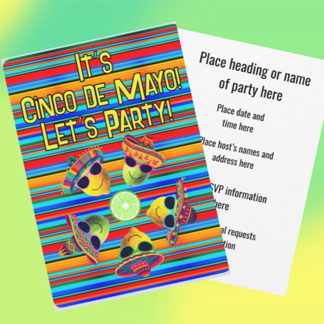 Convite Festa de Cinco de Mayo Personalizada Limão e Lima (Customize front and back text for any occasion!)