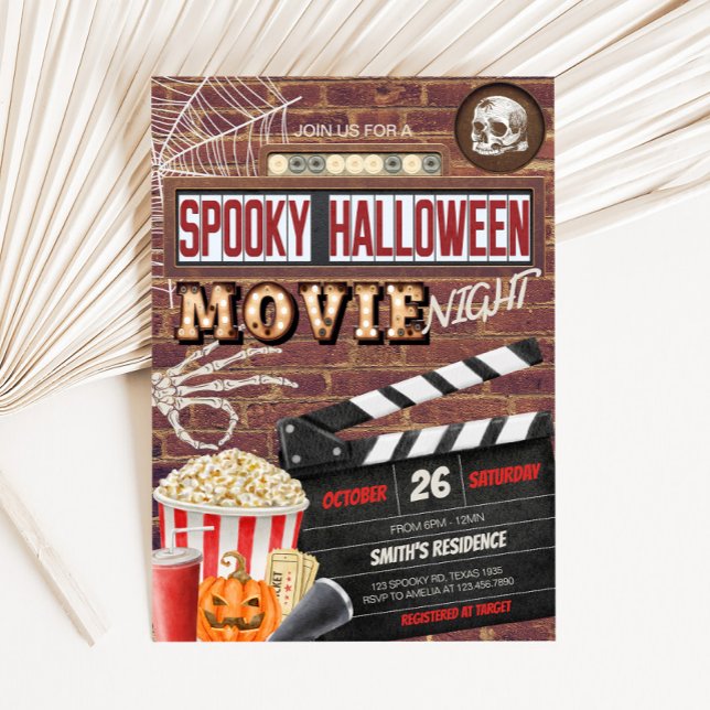 Convite Festa de Cinema de Halloween Spooktacular (Spooky Spooktacular Halloween Movie Night Party Invitation
)