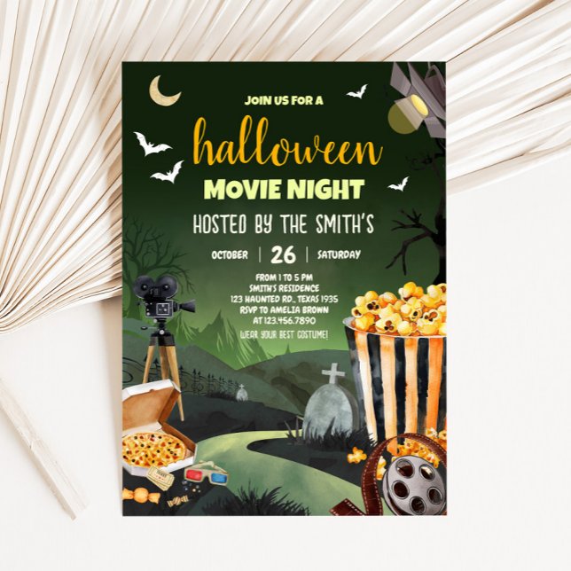 Convite Festa de Cinema Noite de Halloween Assustadora (Scary Halloween Party Horror Movie Night Party Invitation)
