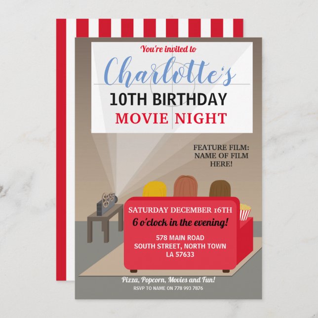 Convite Festa de Cinema Noturno Infantil Filmes Cinema Ani (Frente/Verso)