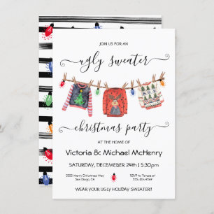 Convite Festa de Clothesline do Sweater de Natal Feio