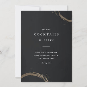 Convite Festa de Cocktail Anéis Dourados Pretos e Dourados