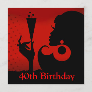 Convite Festa de Cocktail de 40º Aniversário Glam   preto 