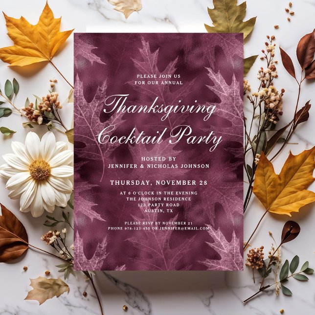 Convite Festa de Cocktail de Ação de Graças com Folhas Mod (Modern Leaves Thanksgiving Cocktail Party Invitation)